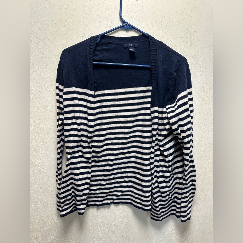 GAP Navy and White Striped Cardigan